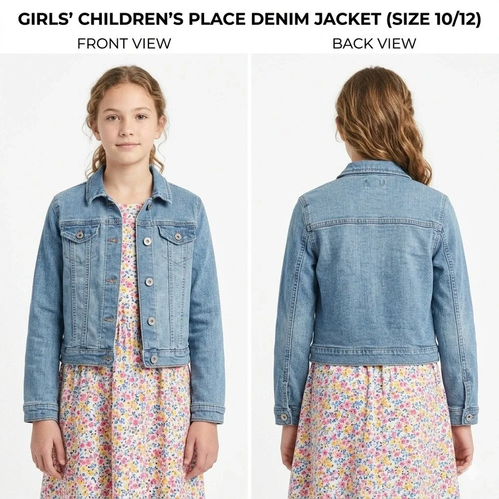 The Childrens Place Girls L 10/12 Denim Jacket Medium Wash Blue Stretch